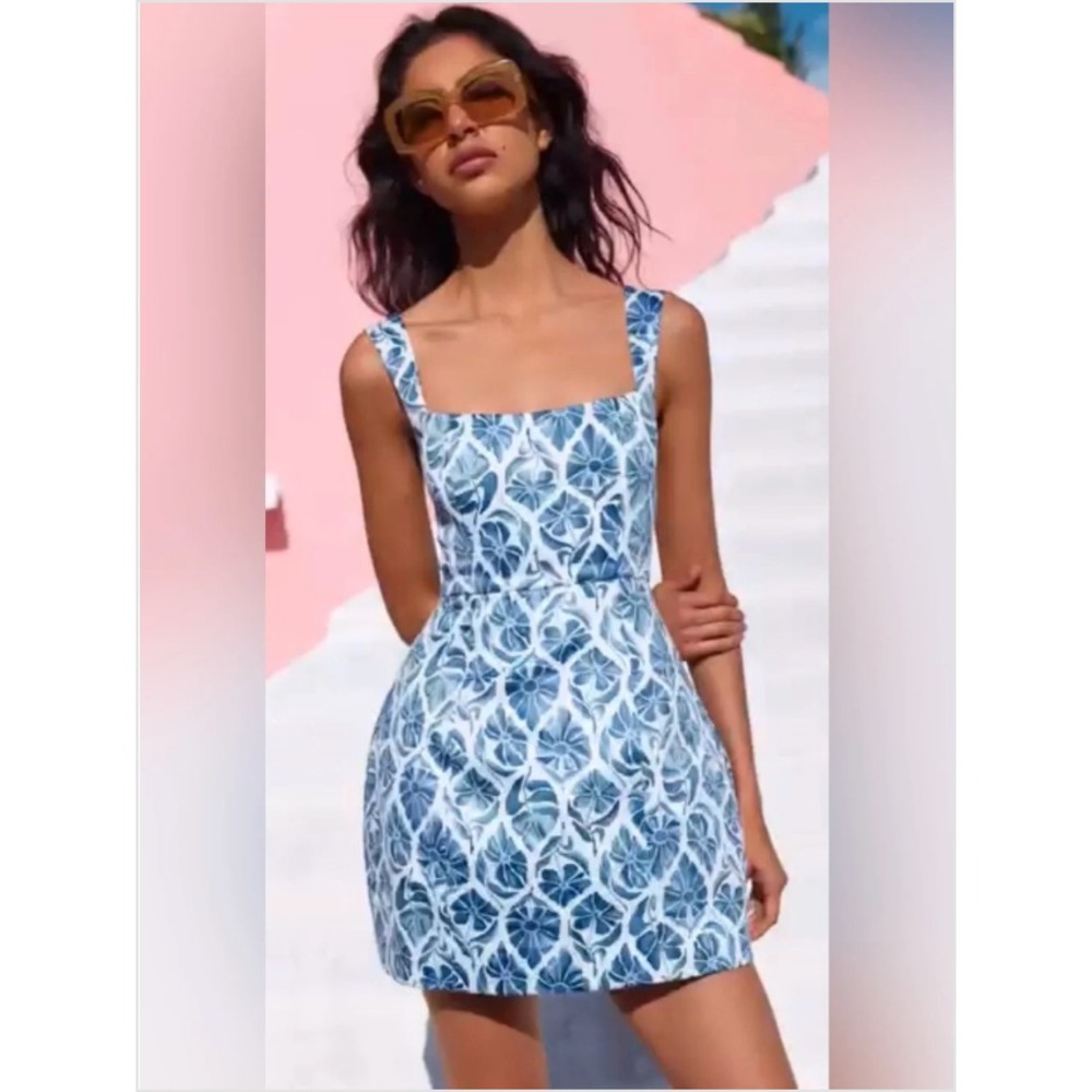 NWT Couper Lally Mini Dress Women's Medium Bubble Skirt Blue White Floral